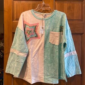 NWT! Sz L Sage + Fig Colorful Star Patchwork Long Sleeve Shirt